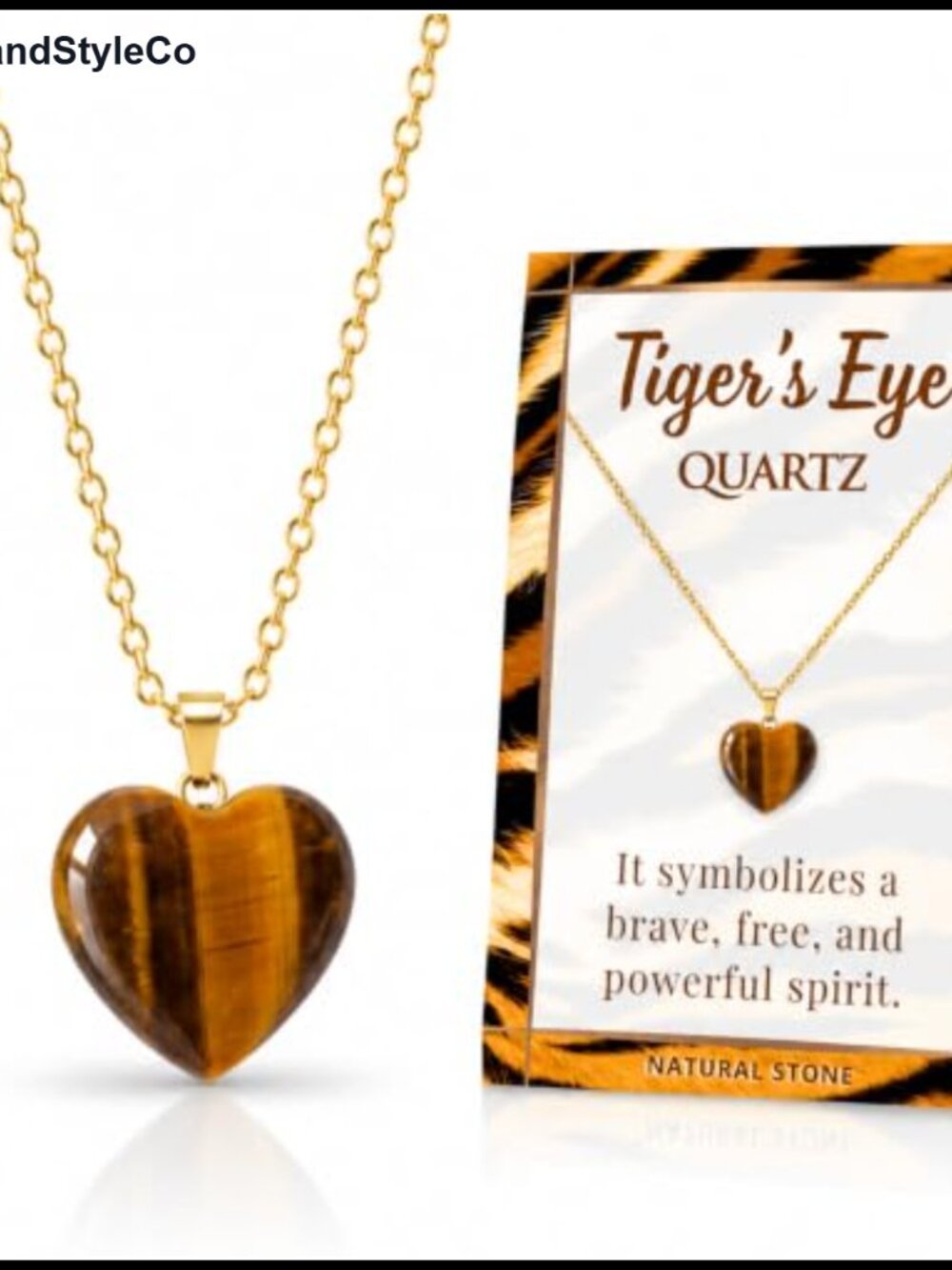 Natural Tiger Eye Pendant Necklace Gold Plated 316L Stainless Steel